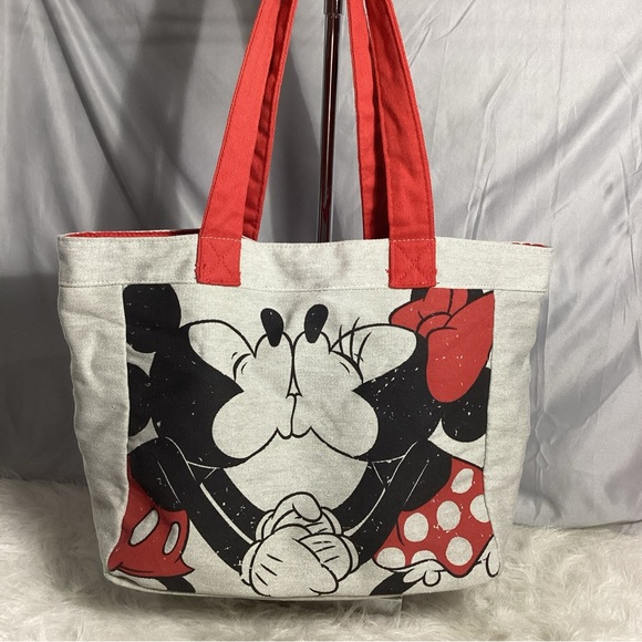 Disney Handbags - Disney Gray Kissing Mickey & Minnie Mouse 2 Sided Design EUC